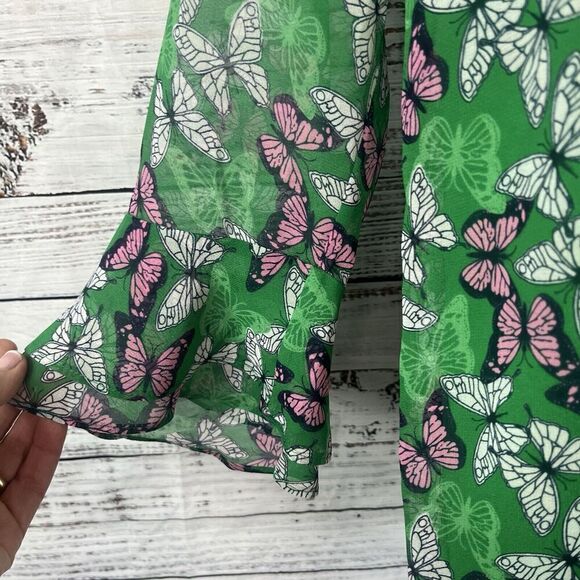 Charter Club Blouse Tunic size Small Green Pink Butterflies Modest Career Casual - Picture 4 of 8